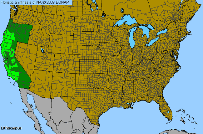 Allergies By County Map For Tan-Oak, tanbark