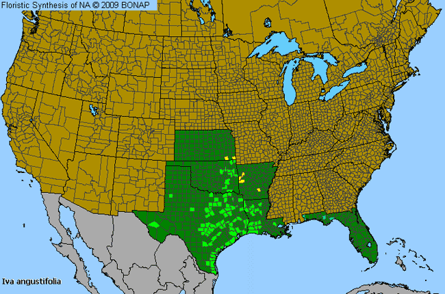 Allergies By County Map For Narrow-Leaf Marsh-Elder