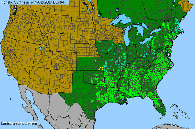 Allergies By County Map For Trumpet Honeysuckle